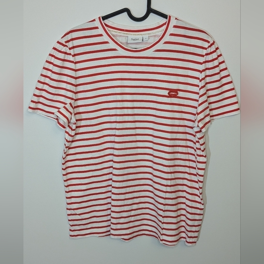 St. Tropez Embroidered Graphic Tshirt - Red white striped - Size L